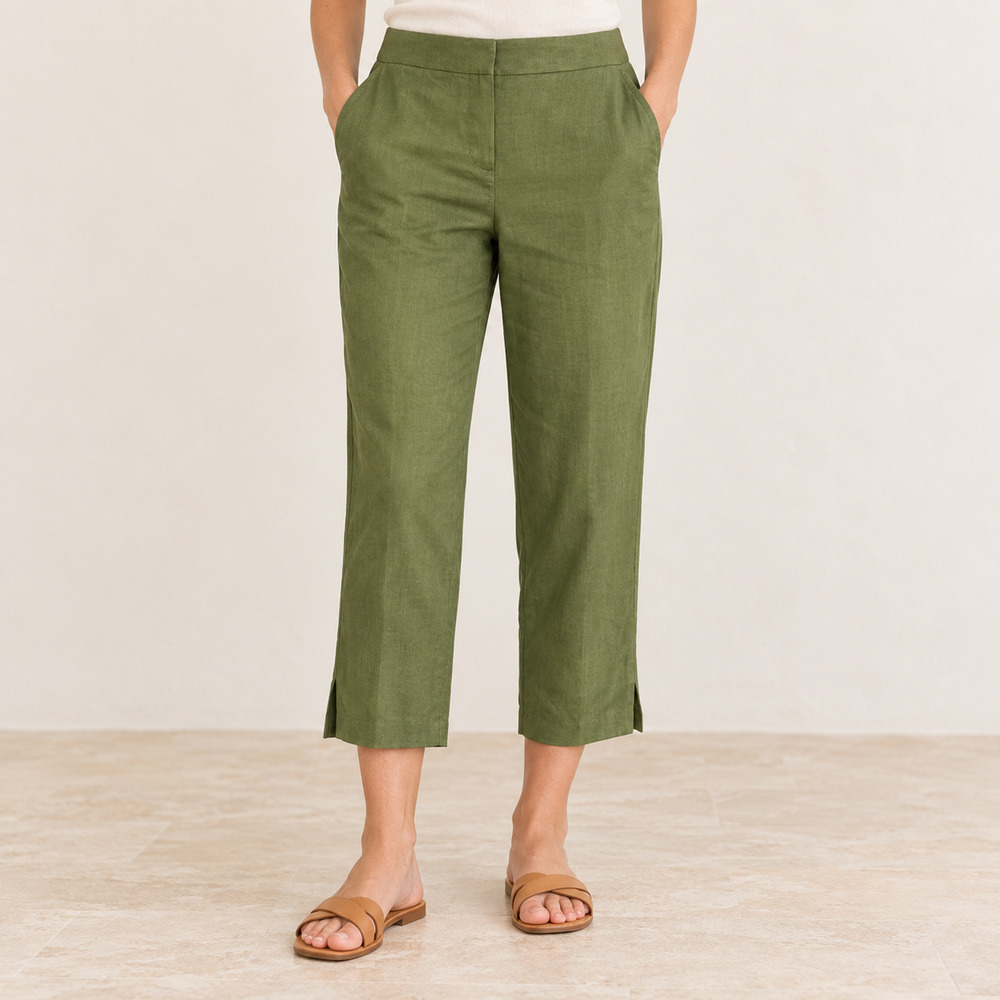 Norton McNaughton Womens 14 Avocado Green Linen Blend Ankle Pants NWT Elegance